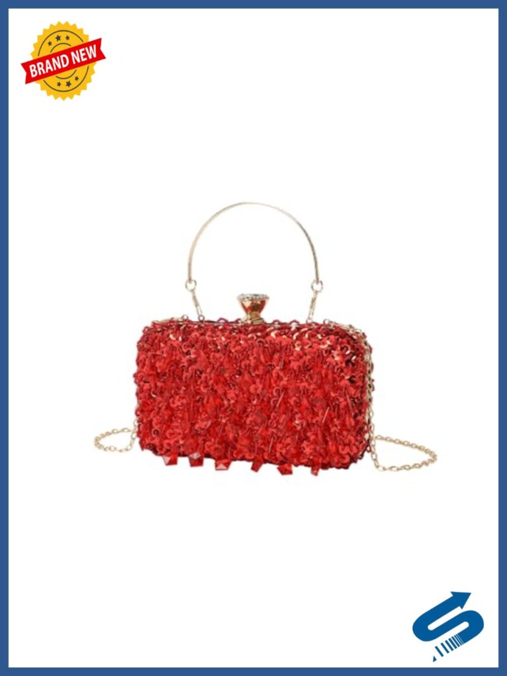 Sequin Crystal Beaded Evening Clutch with Chain Sparkly Formal Purse